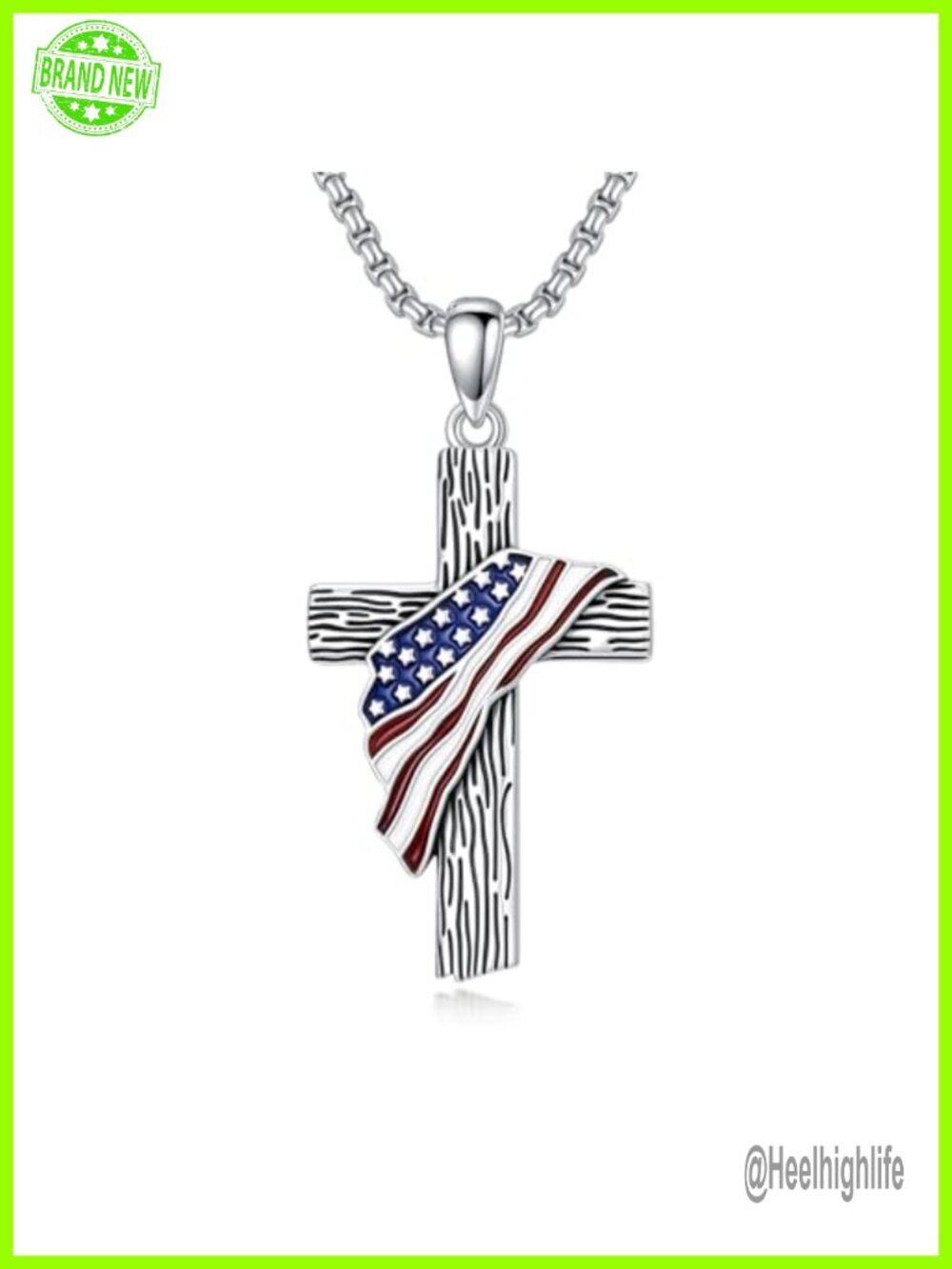 925 Sterling Silver Cross Pendant Necklace 22 Inch Rolo Chain Religious Gift